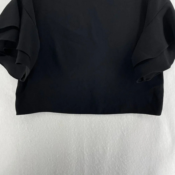 Zara Woman Blouse Women's M Black Ruffle Half Sleeves Round Neck Keyhole Back - Picture 9 of 11